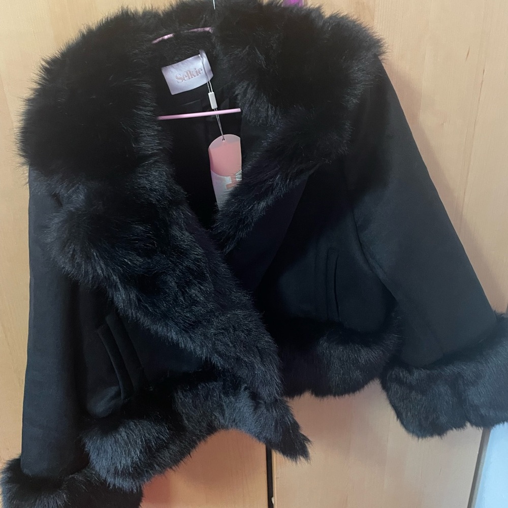 Selkie Black Teddy Jacket with Faux Fur Trim